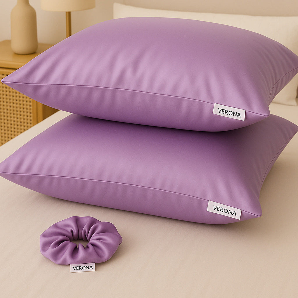 Kit de 2 fundas en satín (68cm x 47cm) mas un scrunchie Verona Lifestyle