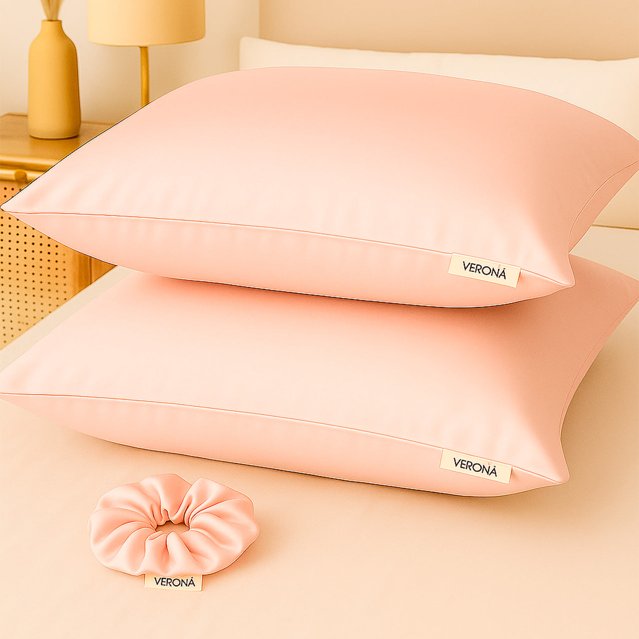 Kit de 2 fundas en satín (68cm x 47cm) mas un scrunchie Verona Lifestyle