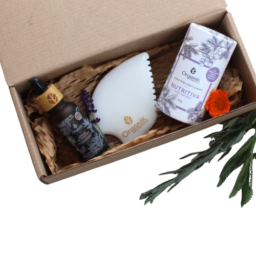 Kit día y noche - Gua sha en jade blanco, Serum de rostro 30 ml y Crema nutritiva 80 g