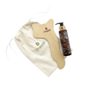 Kit corporal para masajes - Aceite corporal natural 110 ml y gua sha en madera (26,5 cms de largo)